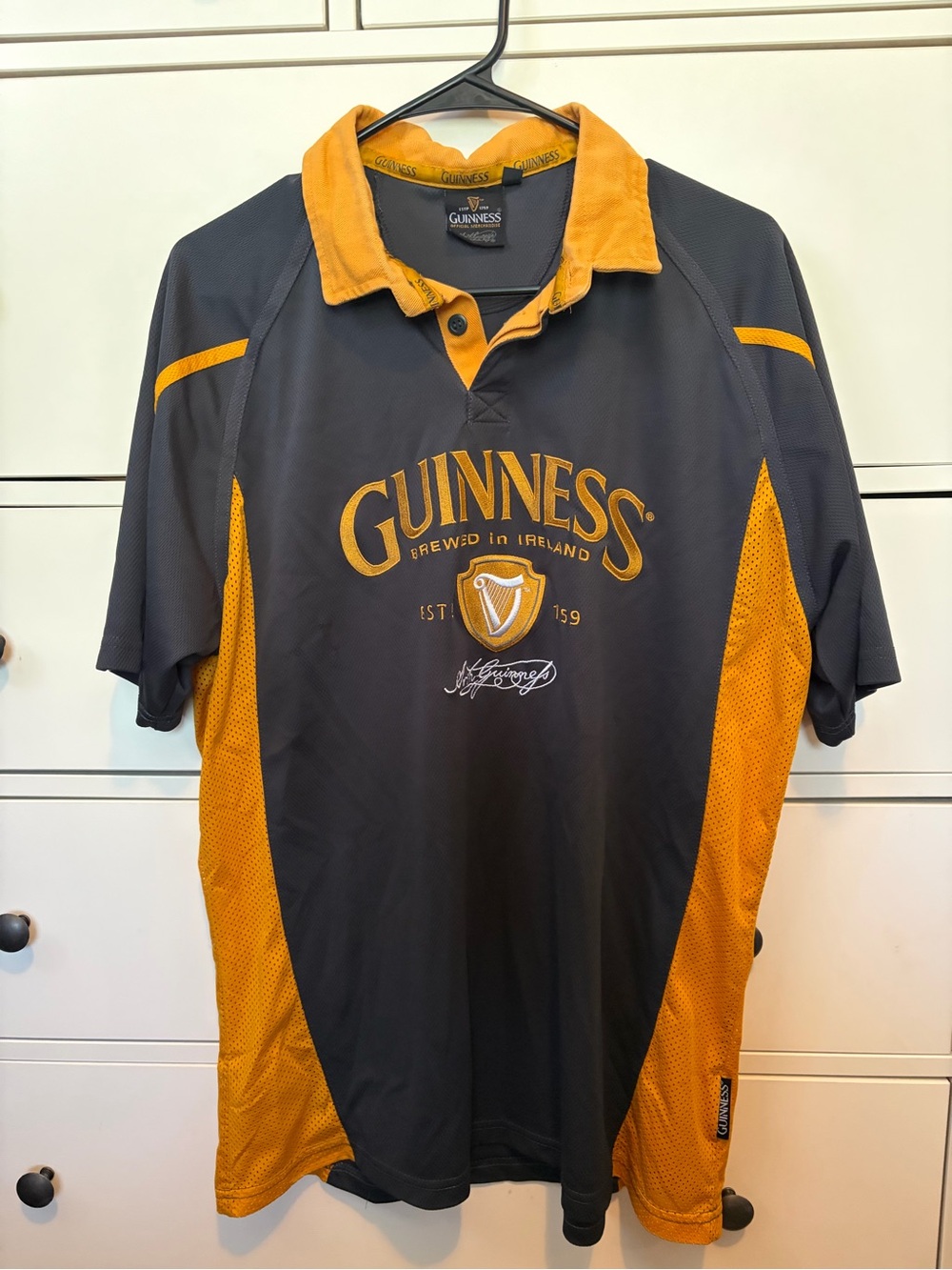 Guinness Men's Black and Gold Rugby Shirt/Jersey